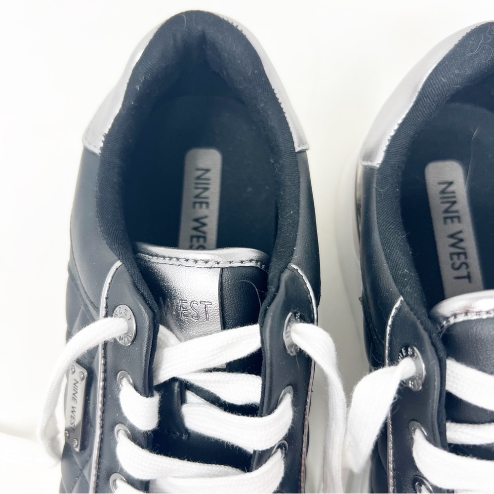 NINE WEST BLACK QUILTED FAUX LEATHER PLATFORM SNEAKERS WOMENS SZ 9 - Picture 3 of 10